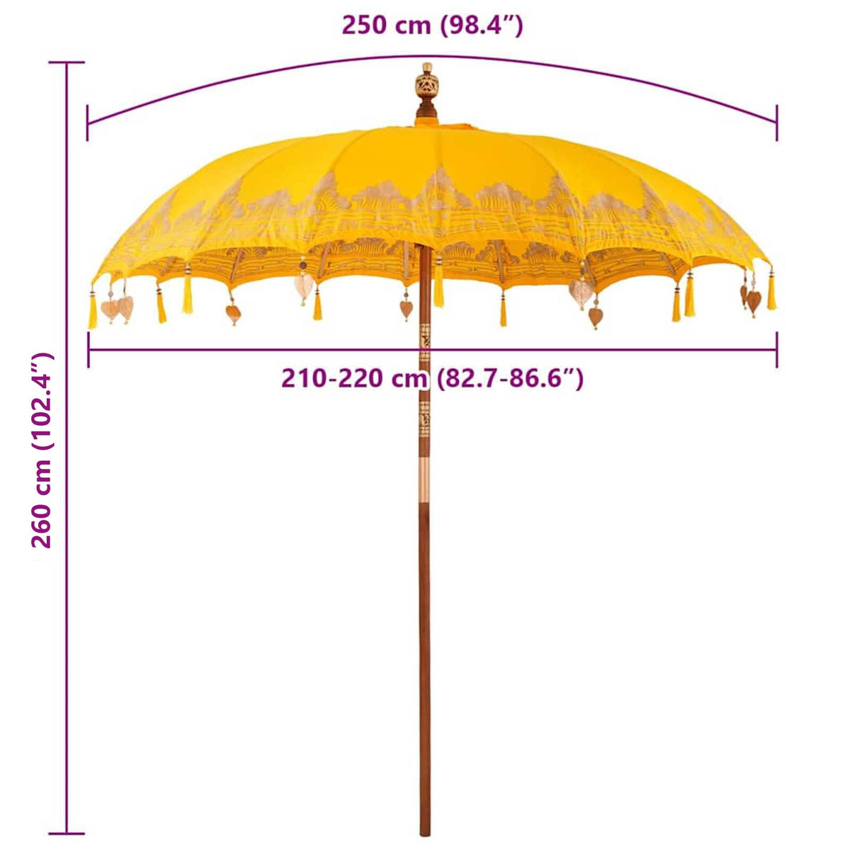 Balinesisk Parasol Gul 215 x 215 x 260 cm
