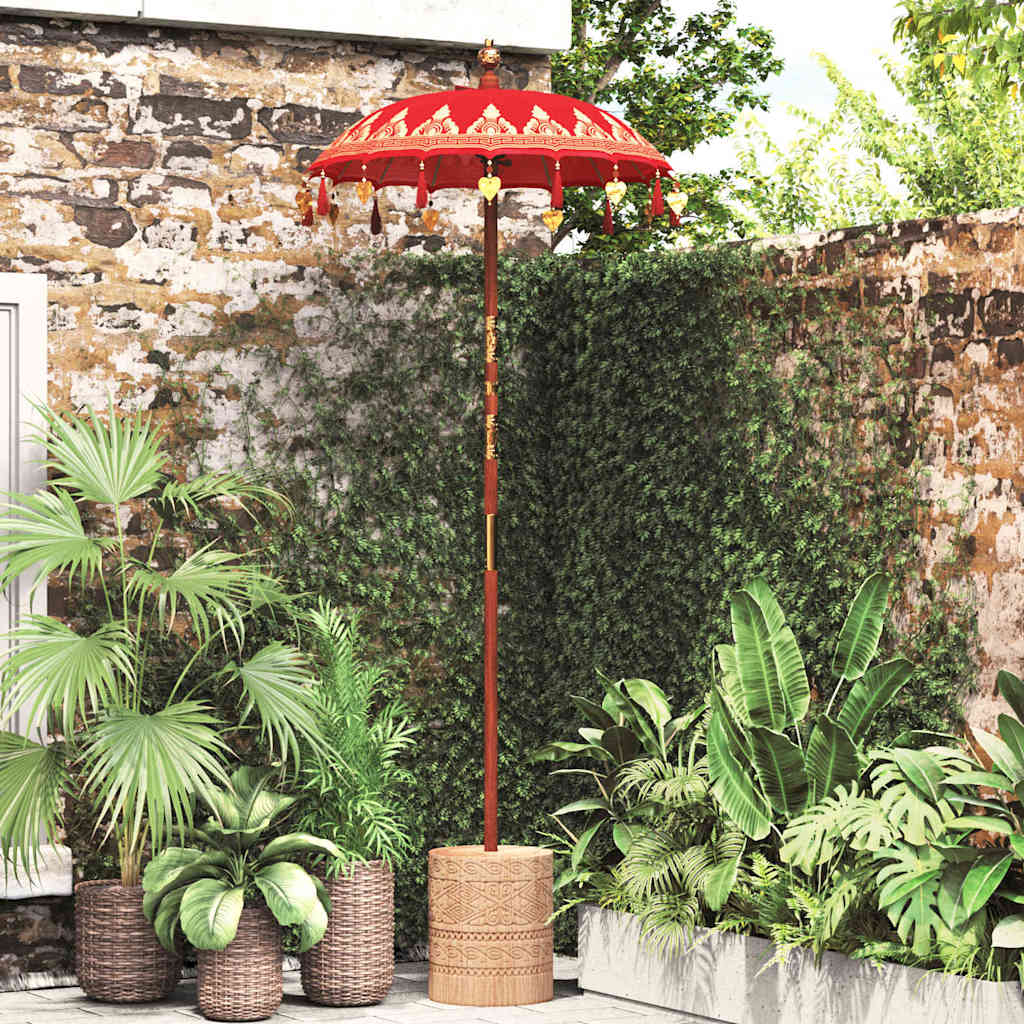 Balinesisk parasol - rød, rund 125 × 125 × 260 cm