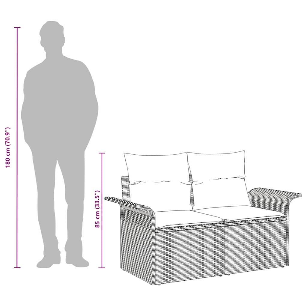 Havemøbelsofa med pude Brun 141 x 62 x 69cm polyrattan