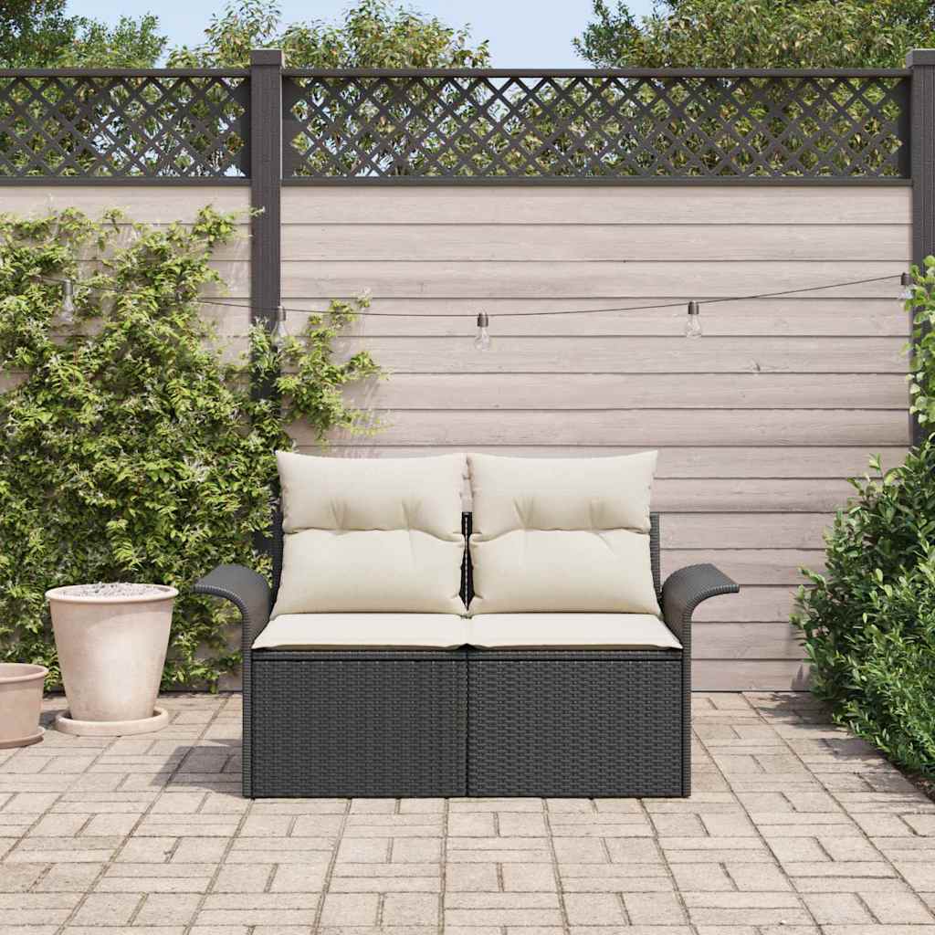 Havemøbelsofa med pude Sort 141 x 62 x 69cm polyrattan