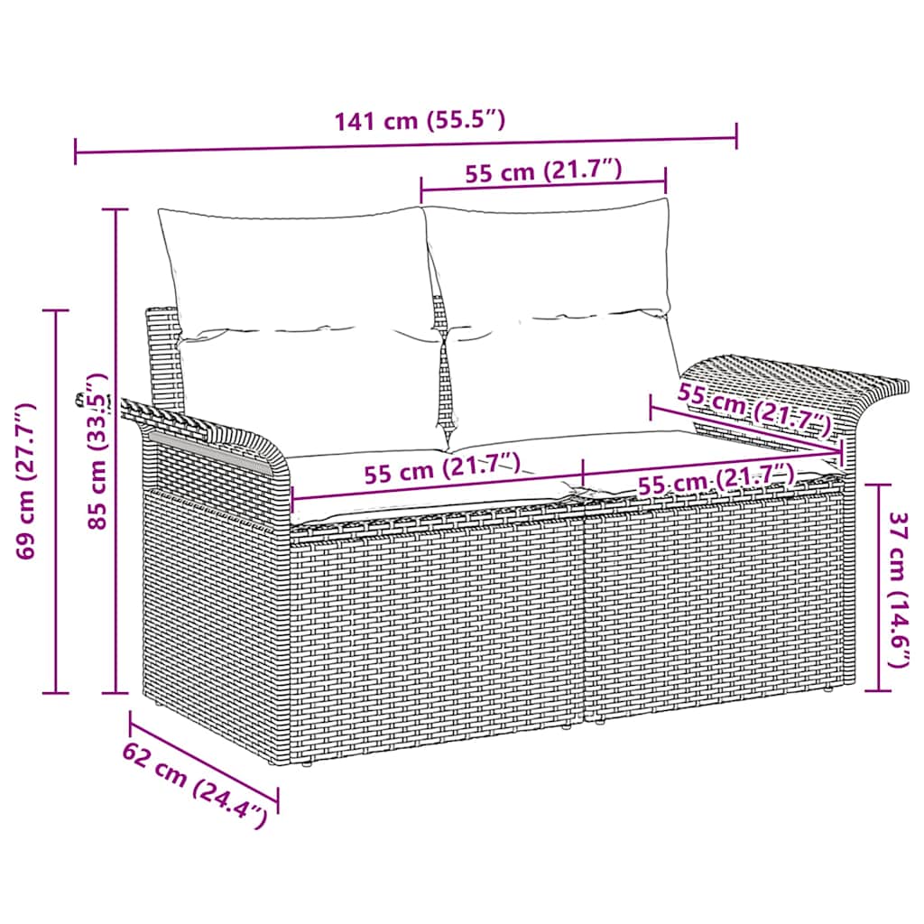 Havemøbelsofa med pude Sort 141 x 62 x 69cm polyrattan