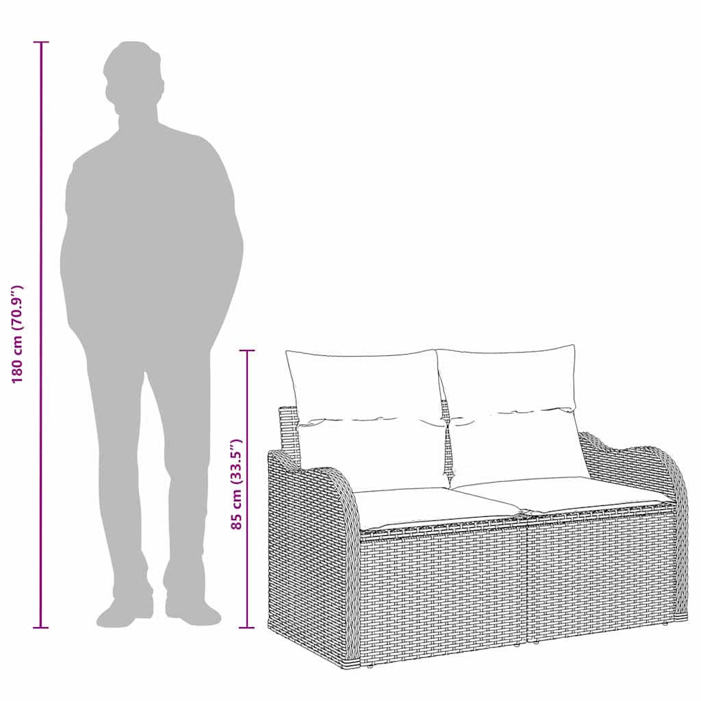 Havemøbelsofa med pude Sort 121 x 62 x 69cm polyrattan