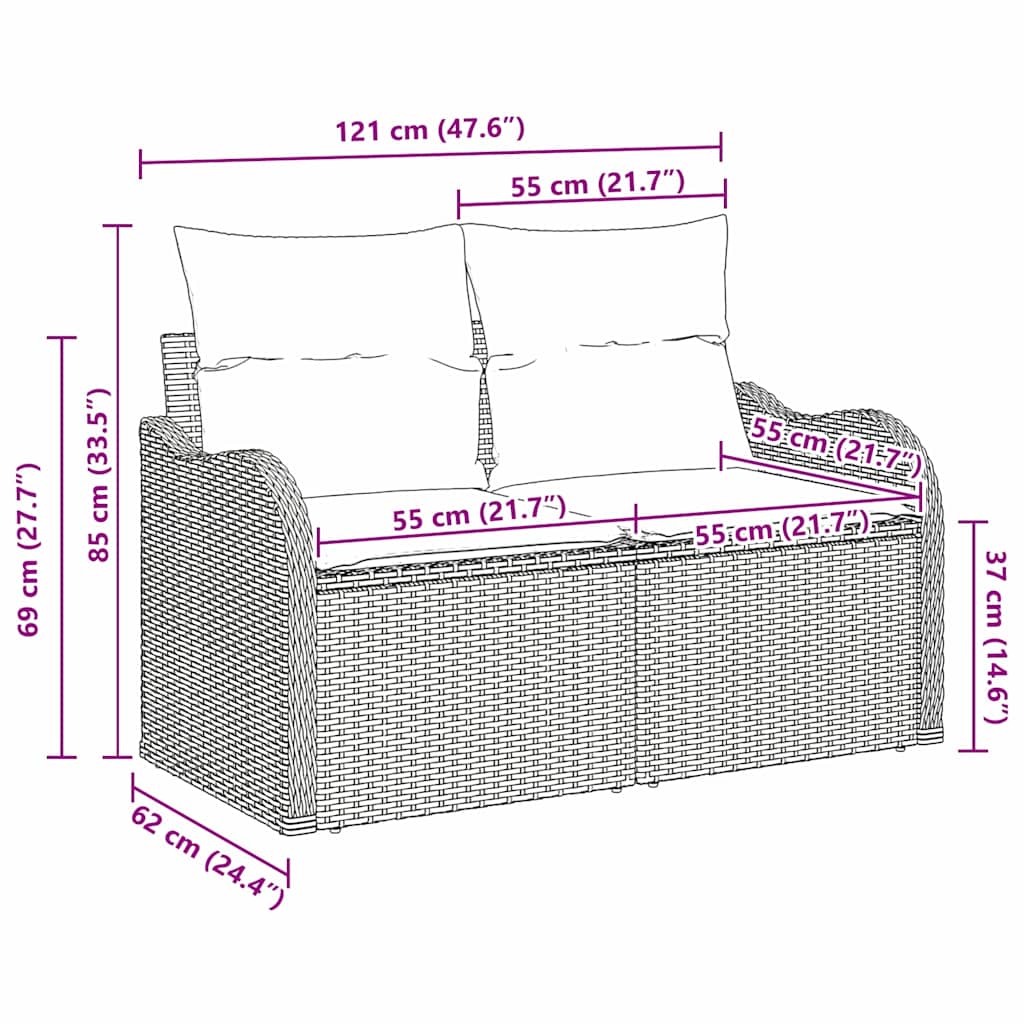 Havemøbelsofa med pude Brun 121 x 62 x 69cm polyrattan