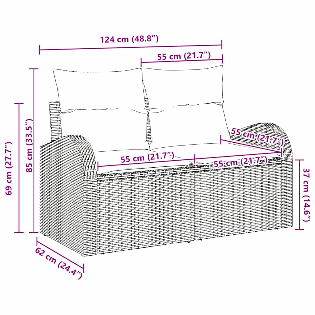 Havemøbelsofa med pude Grå 124 x 62 x 69cm polyrattan