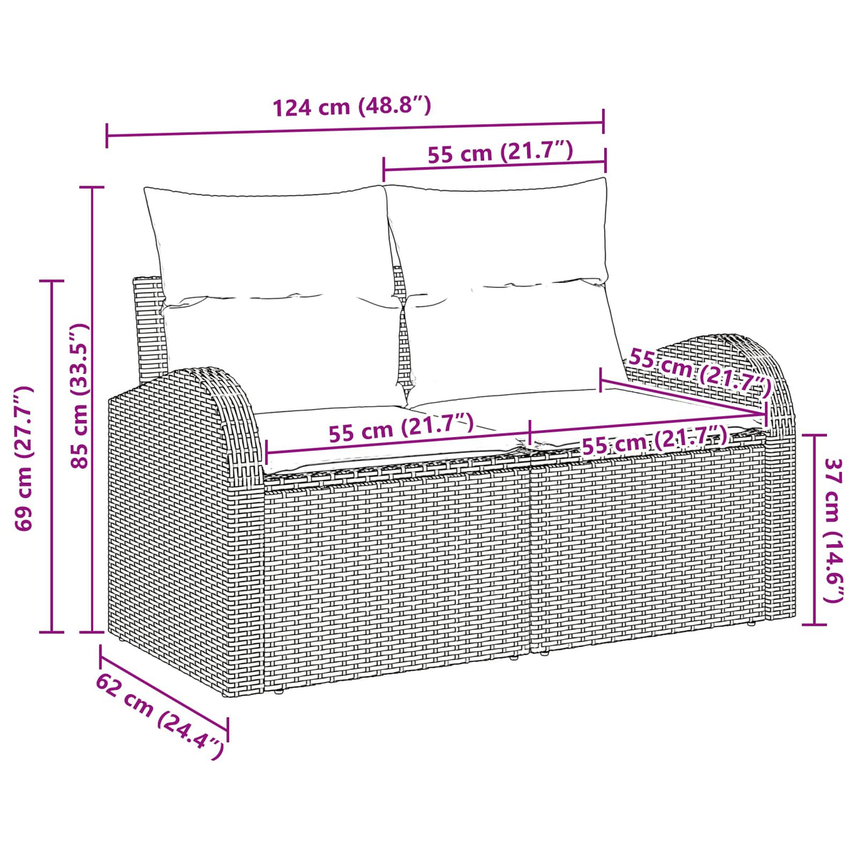 Havemøbelsofa Brun 124 x 62 x 85cm polyrattan