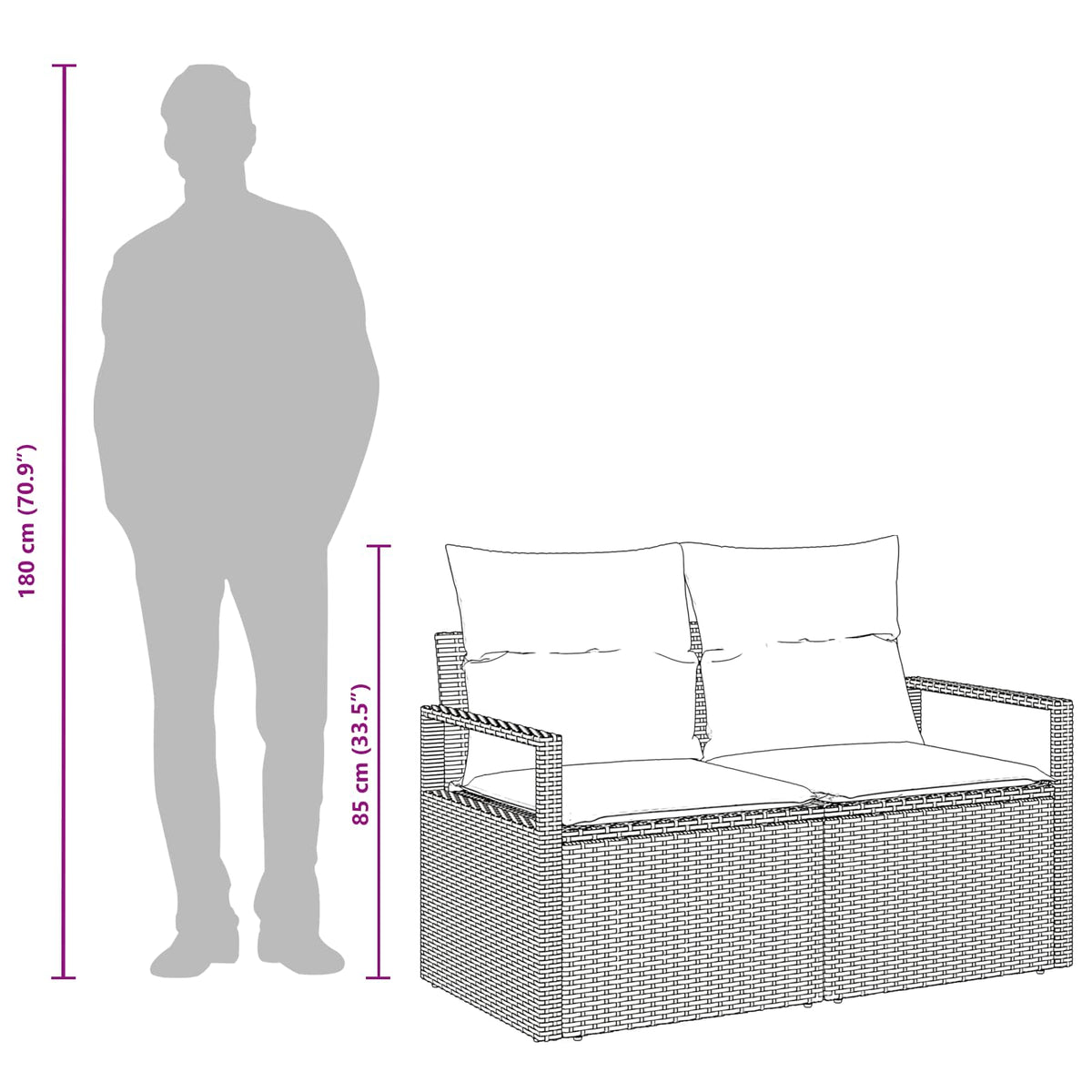 Havemøbelsofa med pude 120 x 62 x 69 cm polyrattan