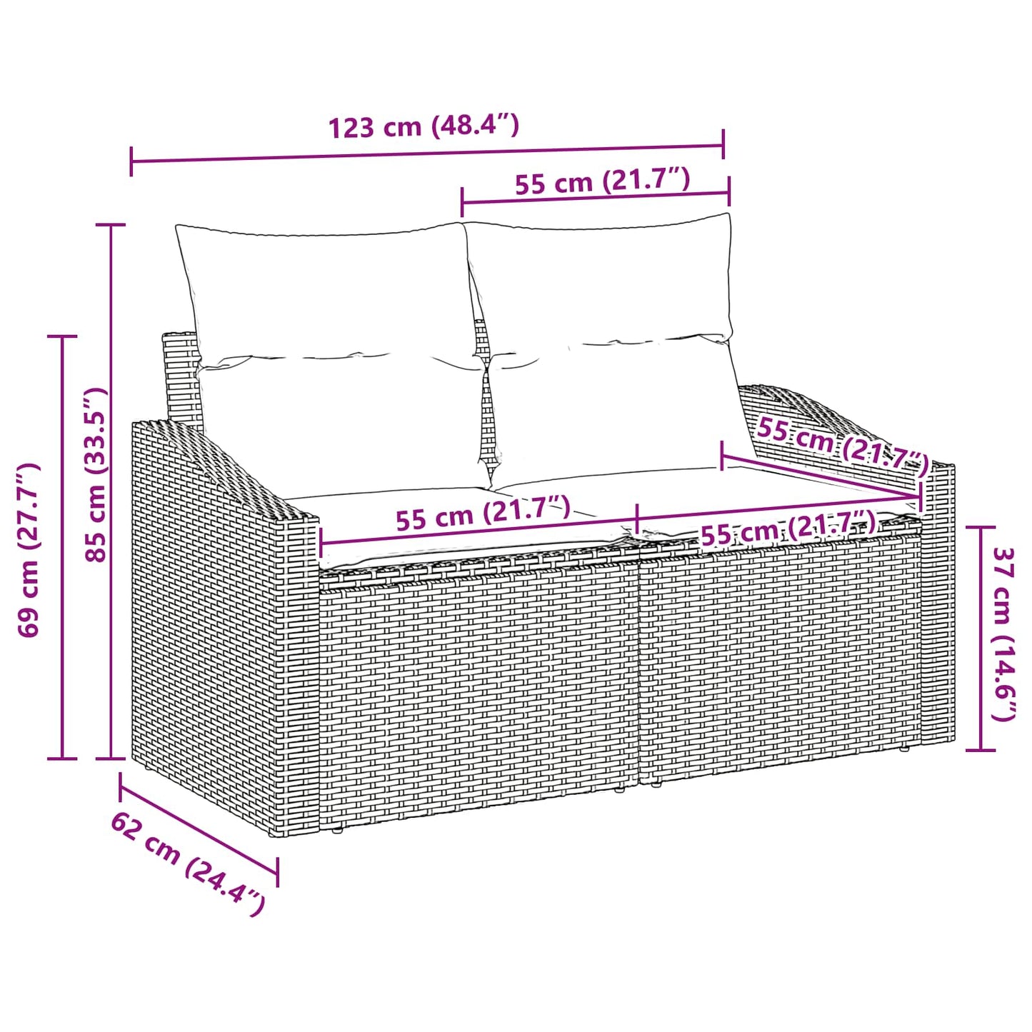 Havemøbelsofa Grå 123 x 62 x 69cm polyrattan
