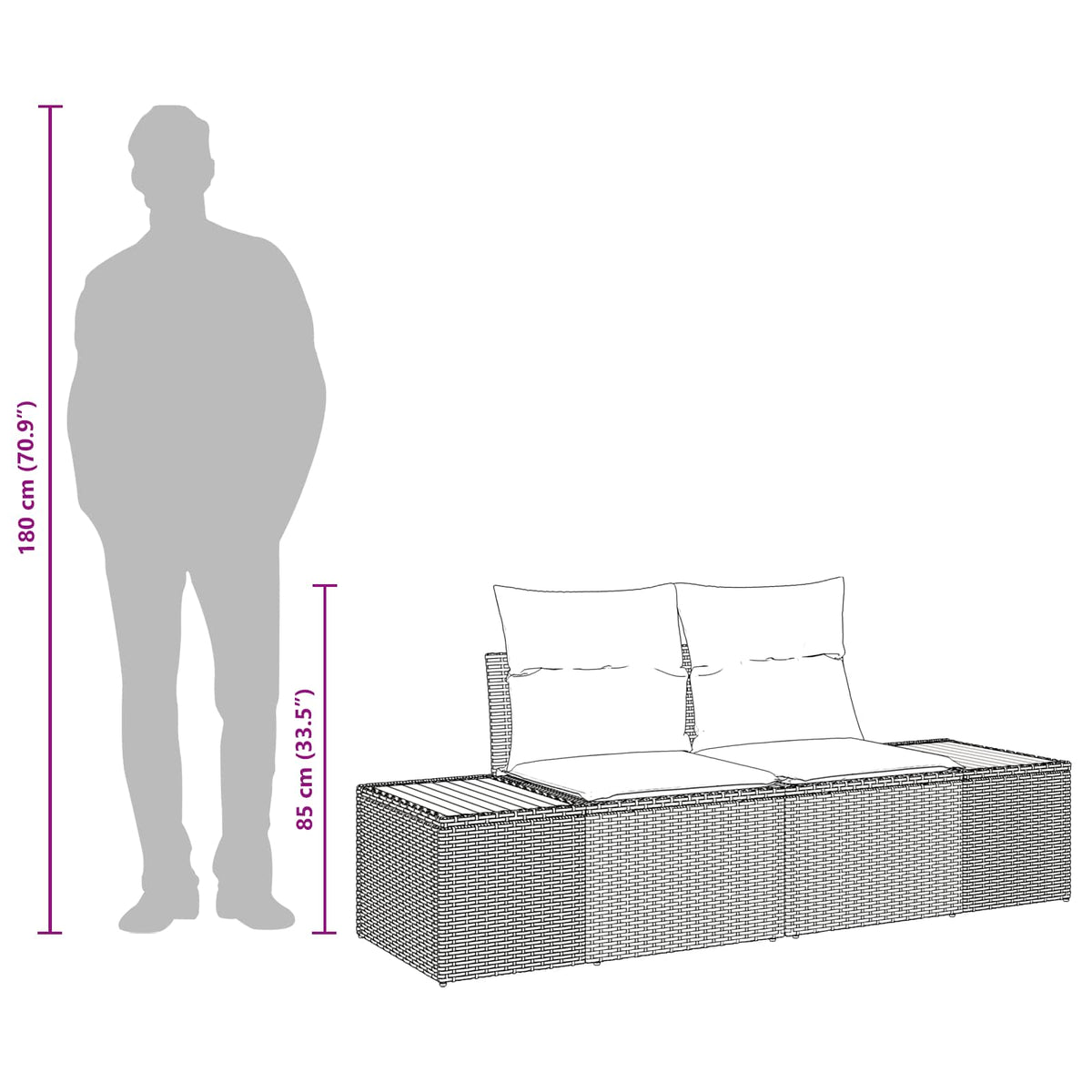 Havemøbelsofa Grå 184 x 62 x 85cm polyrattan