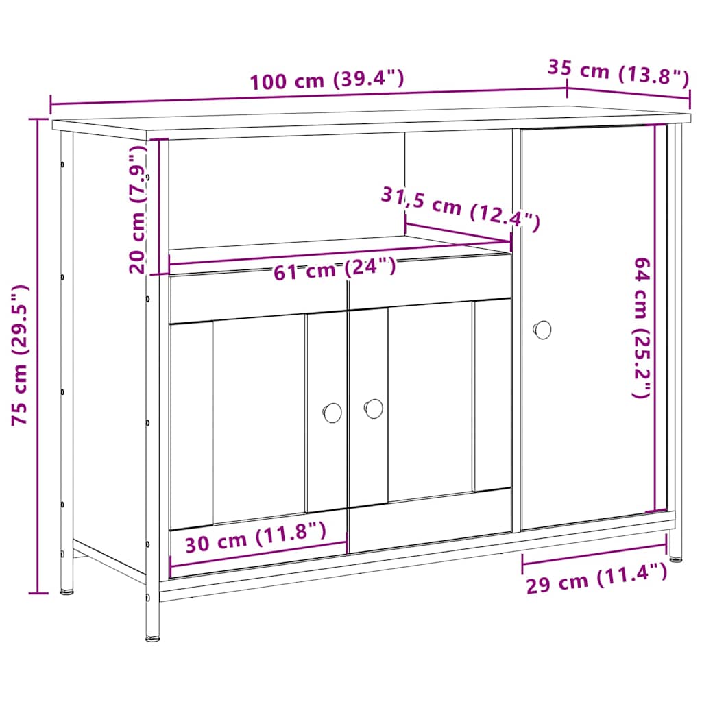 Sideboard Gammelt træ 100 x 35 x 75 cm