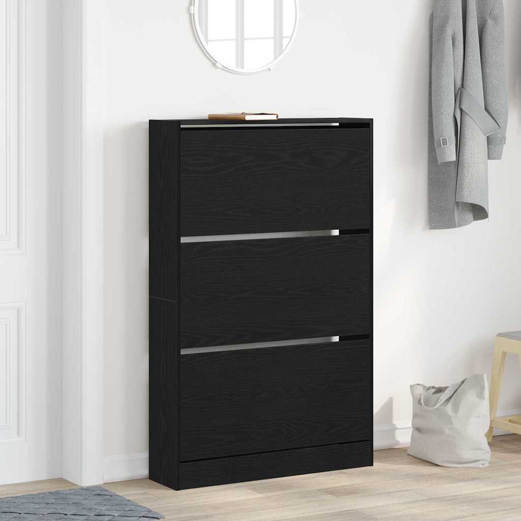 Sko skab 80 x 21 x 125,5 cm Konstrueret træ Sort eg
