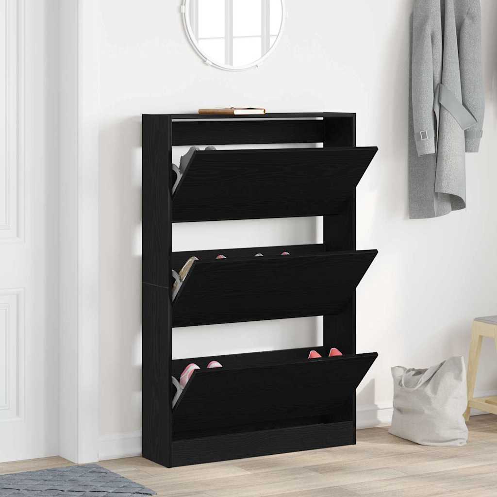 Sko skab 80 x 21 x 125,5 cm Konstrueret træ Sort eg