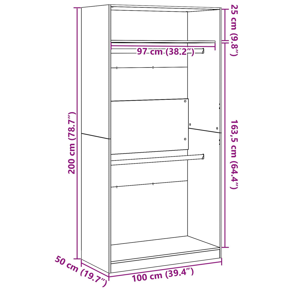 Garderobeskab Sort eg 100 x 50 x 200 cm Konstrueret træ