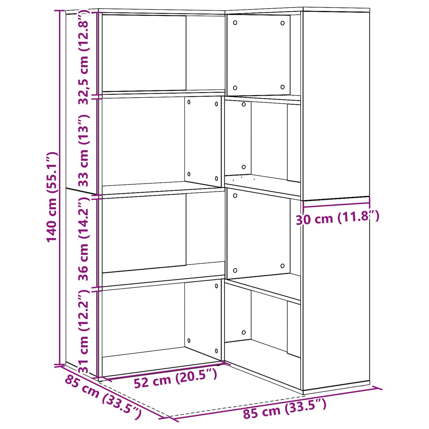 Garderobeskab 6 niveauer 85 x 85 x 140 cm Konstrueret træ