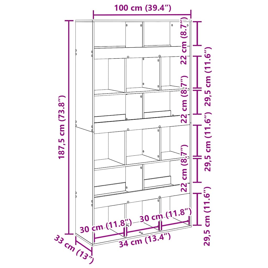 Bogskab 15 niveauer 100 x 33 x 187,5 cm Sort eg