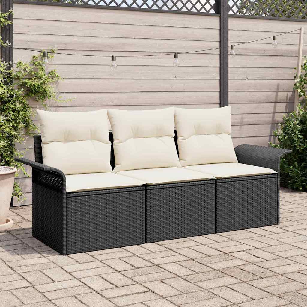 Sofa Sæt 3 stk. 3-Antal sæder Sort polyrattan