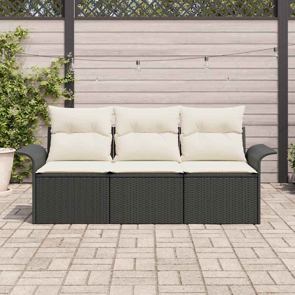 Sofa Sæt 3 stk. 3-Antal sæder Sort polyrattan