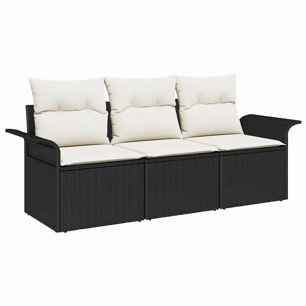 Sofa Sæt 3 stk. 3-Antal sæder Sort polyrattan