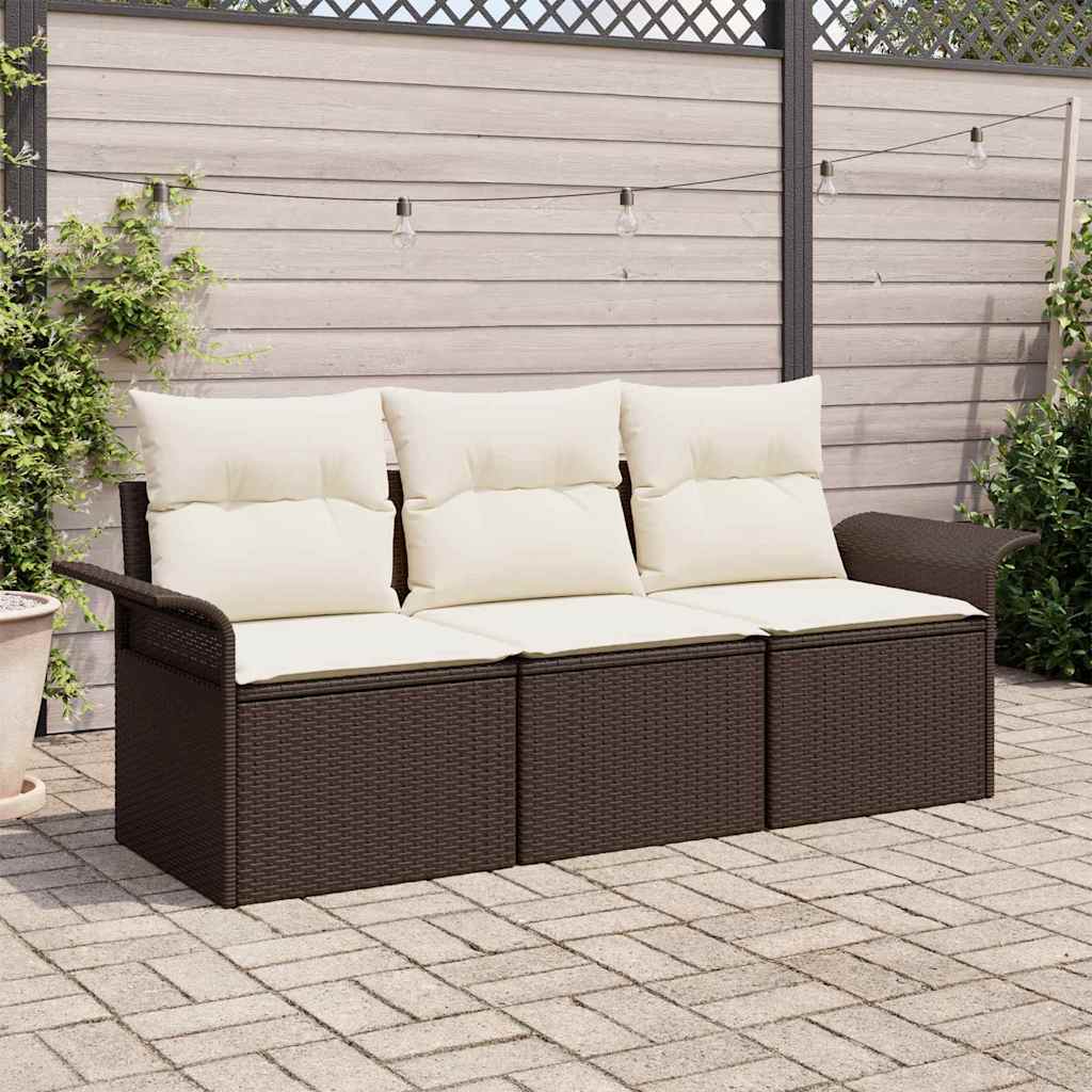 Sofa Sæt 3 stk. 3-Antal sæder Brun og Creme polyrattan