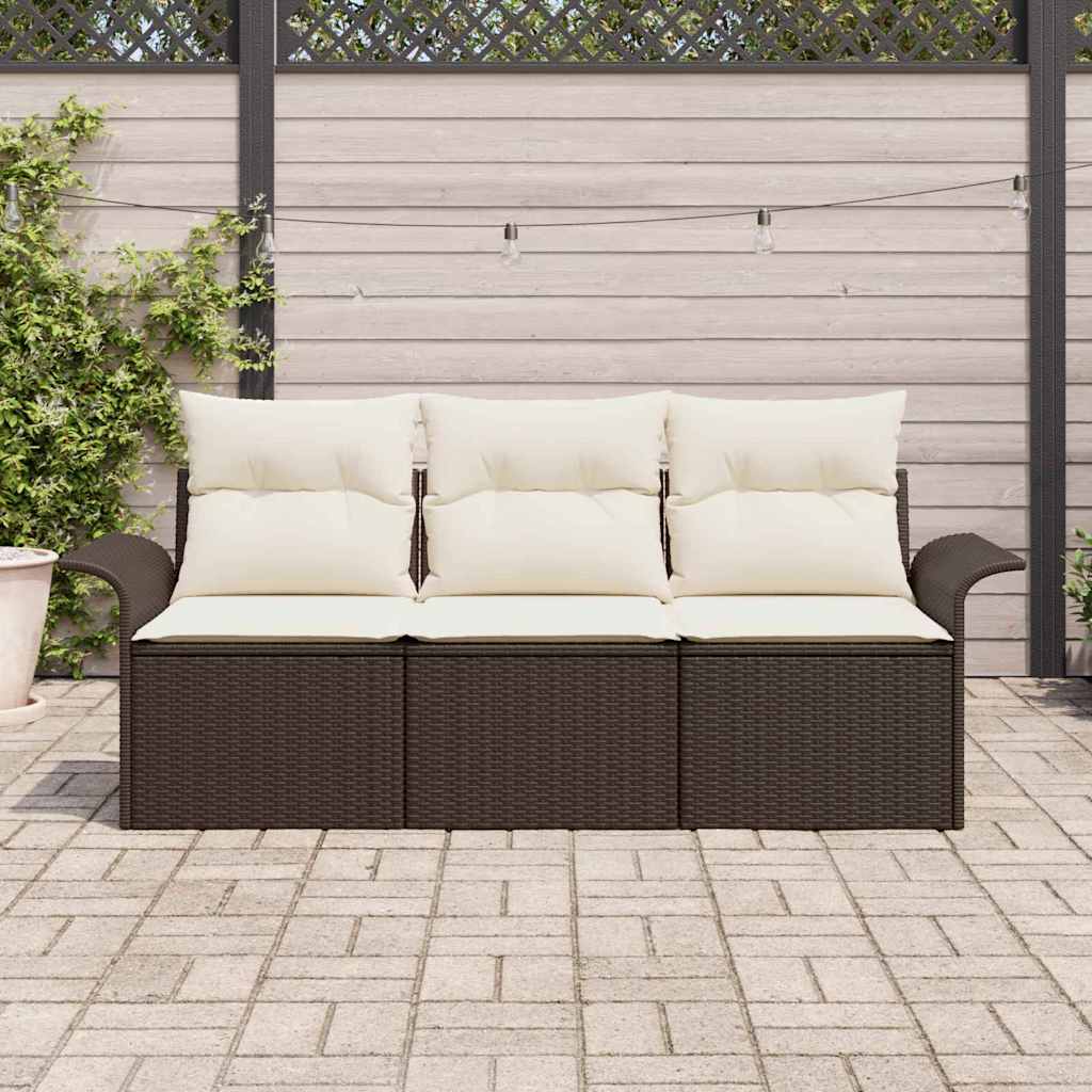 Sofa Sæt 3 stk. 3-Antal sæder Brun og Creme polyrattan