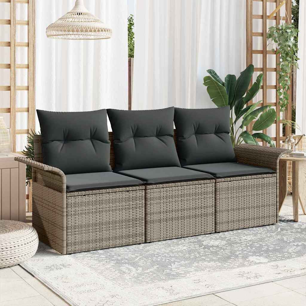 Sofa Sæt 3 stk. 3-Antal sæder Grå polyrattan