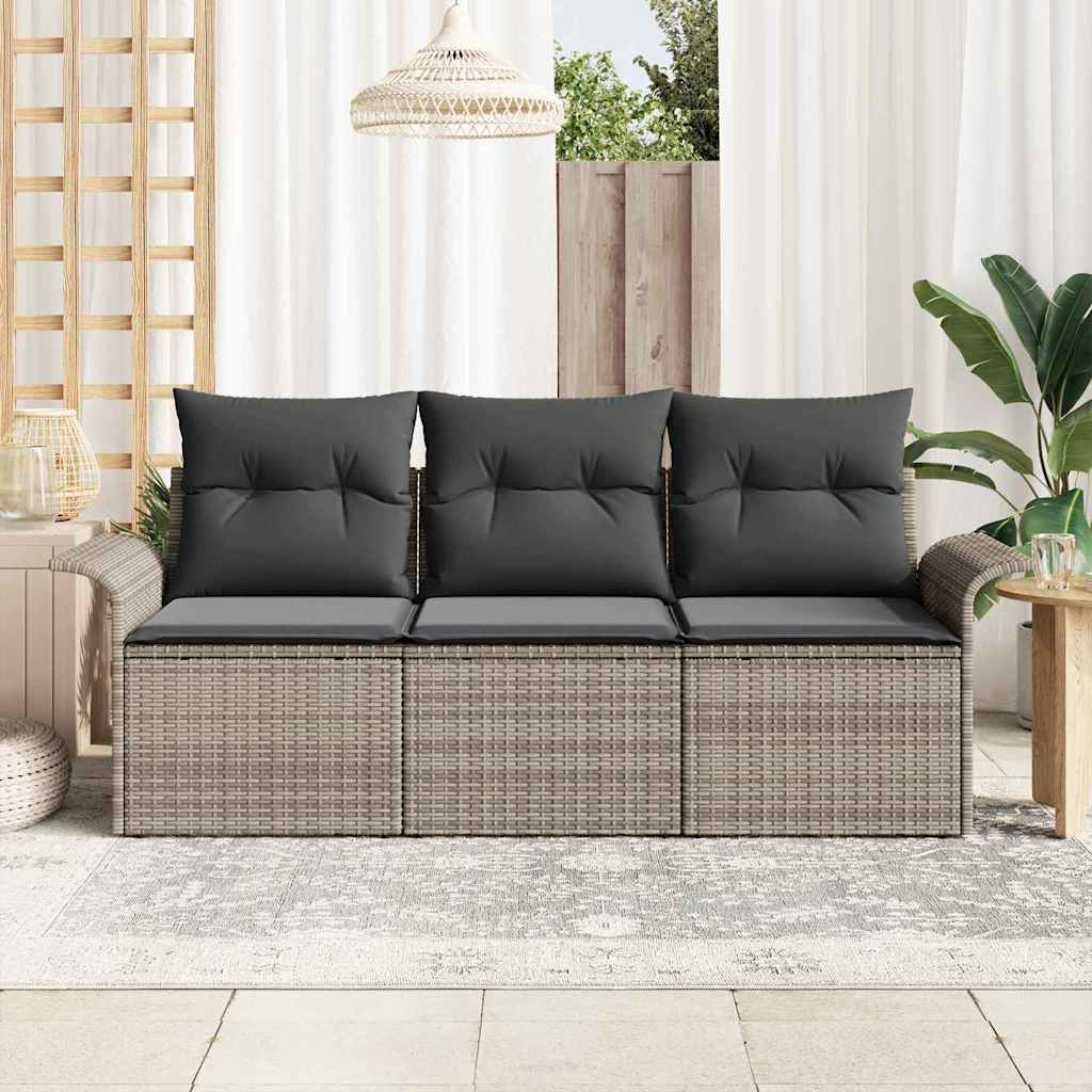 Sofa Sæt 3 stk. 3-Antal sæder Grå polyrattan