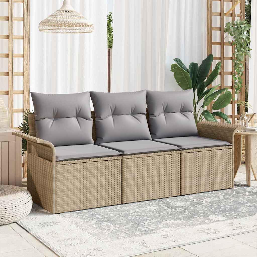Sofa Sæt 3 stk. 3-Antal sæder Beige og grå polyrattan