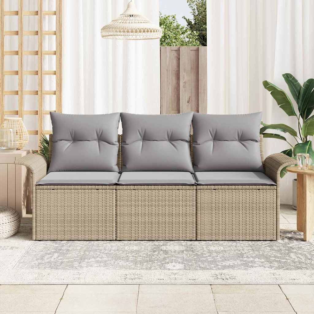 Sofa Sæt 3 stk. 3-Antal sæder Beige og grå polyrattan