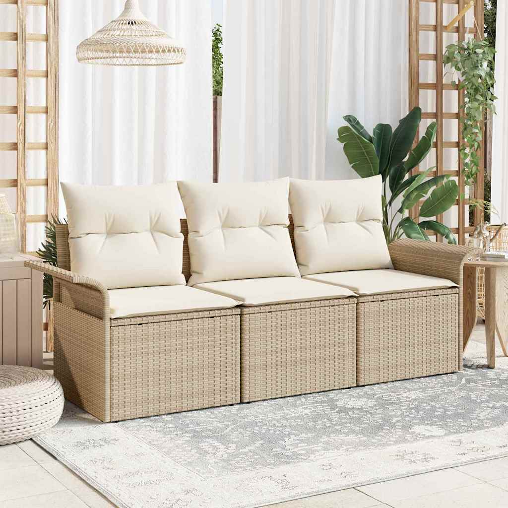 Sofa Sæt 3 stk. 3-Antal sæder Beige og creme polyrattan