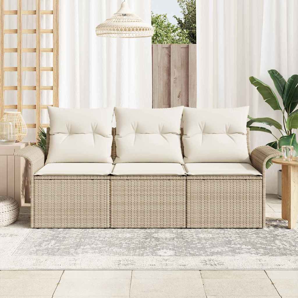Sofa Sæt 3 stk. 3-Antal sæder Beige og creme polyrattan