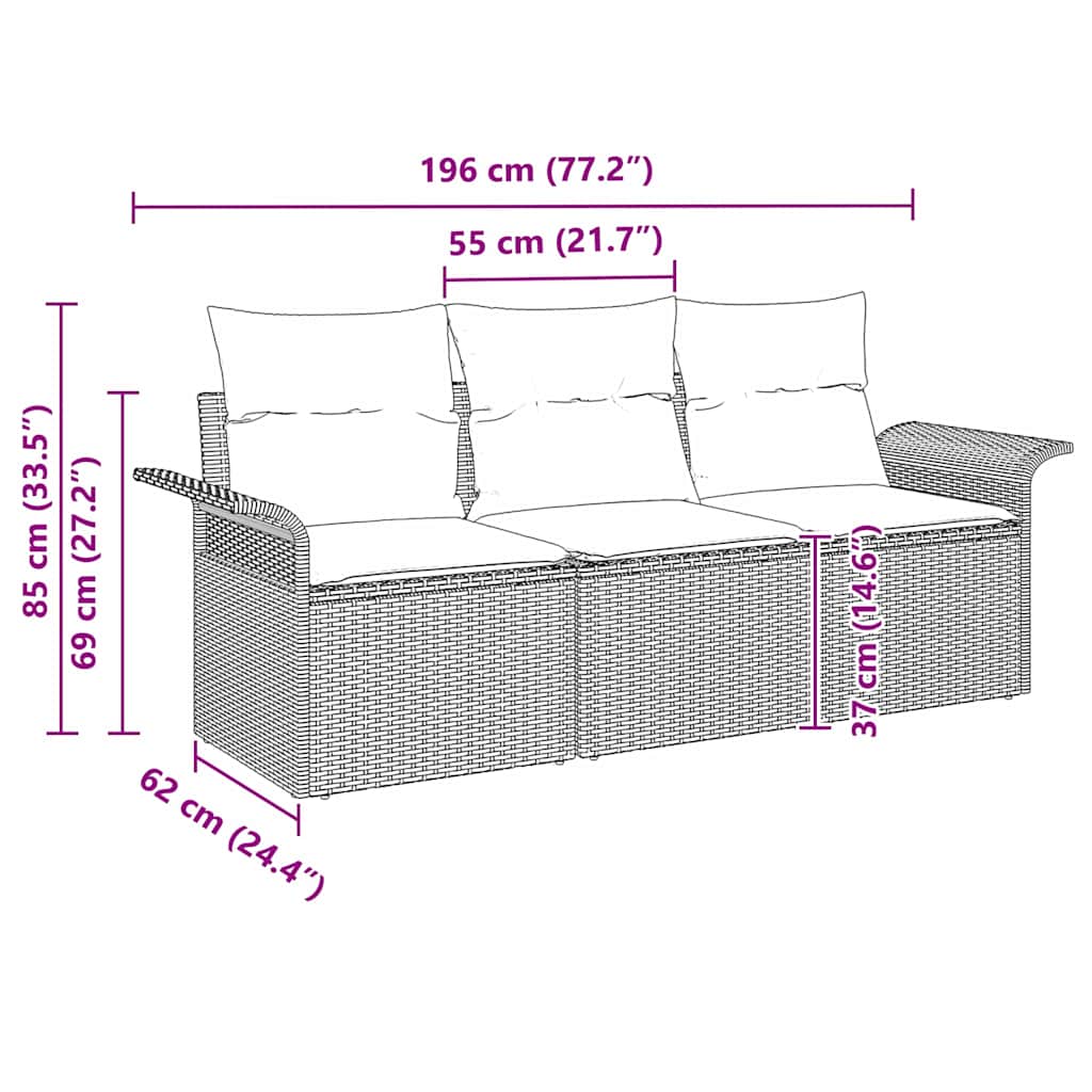 Sofa Sæt 3 stk. 3-Antal sæder Beige og creme polyrattan