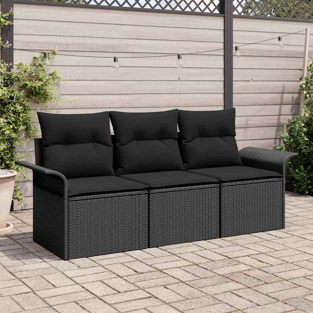 Sofa Sæt 3 stk. 3-Antal sæder Sort polyrattan