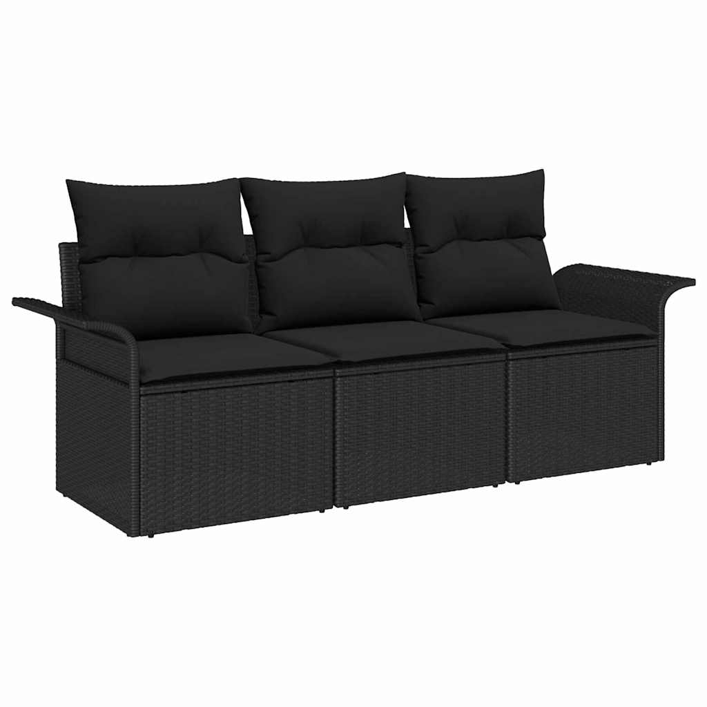 Sofa Sæt 3 stk. 3-Antal sæder Sort polyrattan
