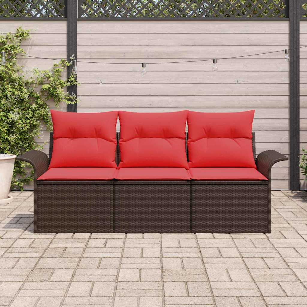 Sofa Sæt 3 stk. 3-Antal sæder Brun og Rød polyrattan