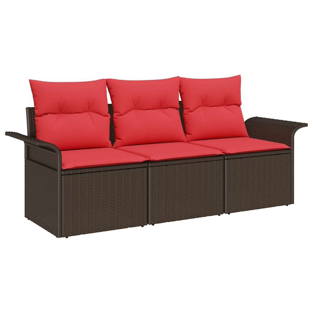 Sofa Sæt 3 stk. 3-Antal sæder Brun og Rød polyrattan