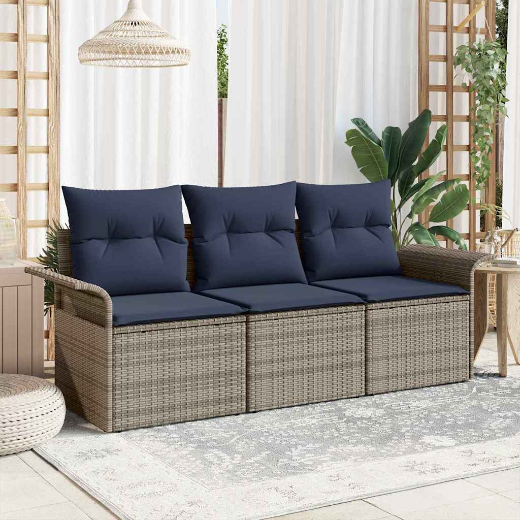 Sofa Sæt 3 stk. 3-Antal sæder Grå og Marineblå polyrattan