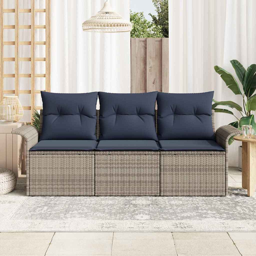 Sofa Sæt 3 stk. 3-Antal sæder Grå og Marineblå polyrattan