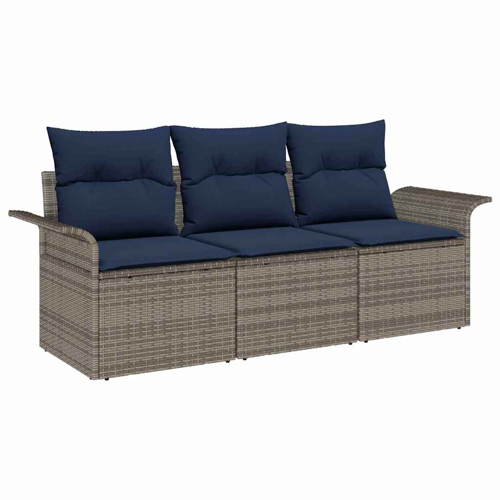 Sofa Sæt 3 stk. 3-Antal sæder Grå og Marineblå polyrattan