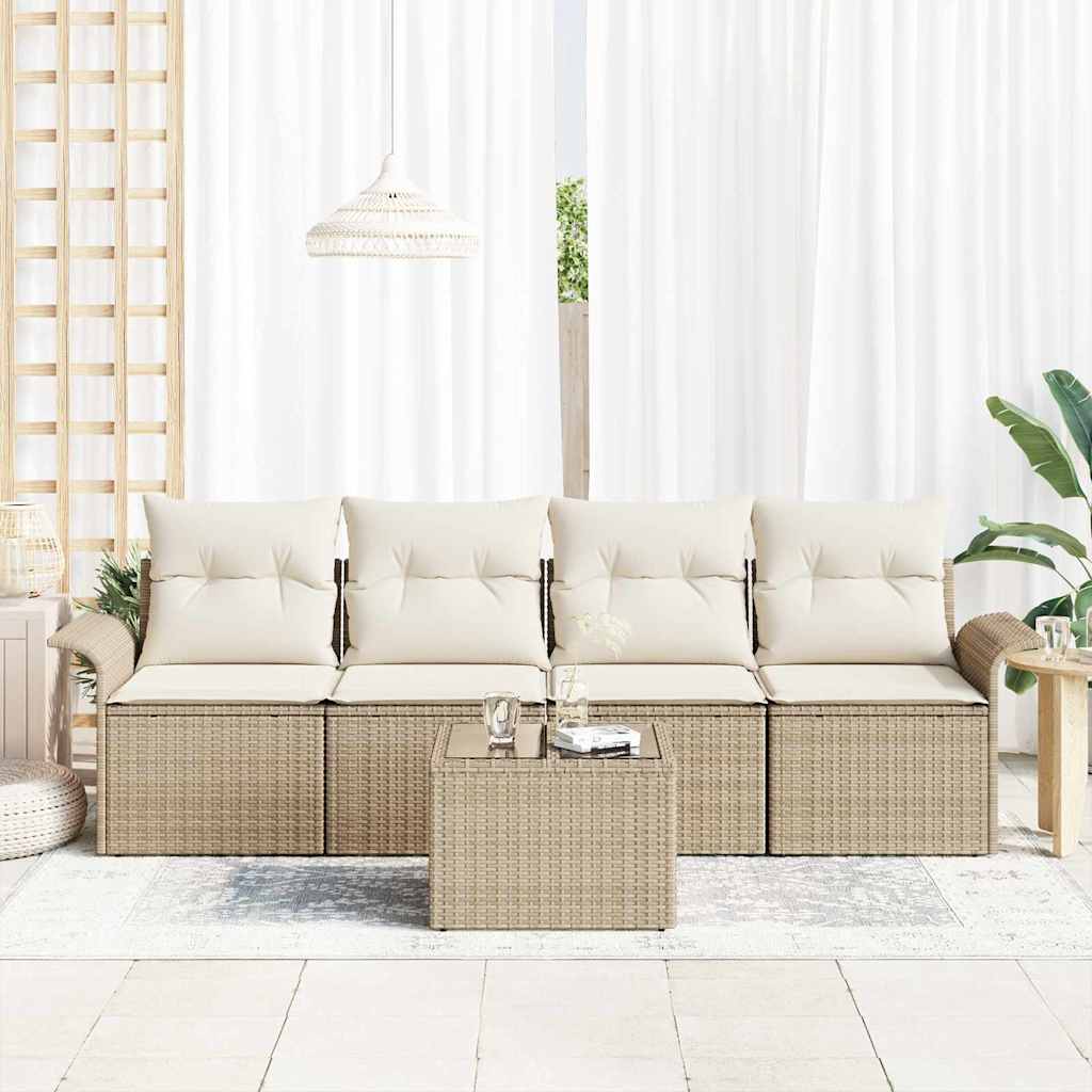 Sofa Sæt 5 stk. Beige polyrattan