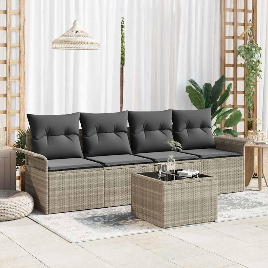 Sofa Sæt 5 stk. Lysegrå polyrattan
