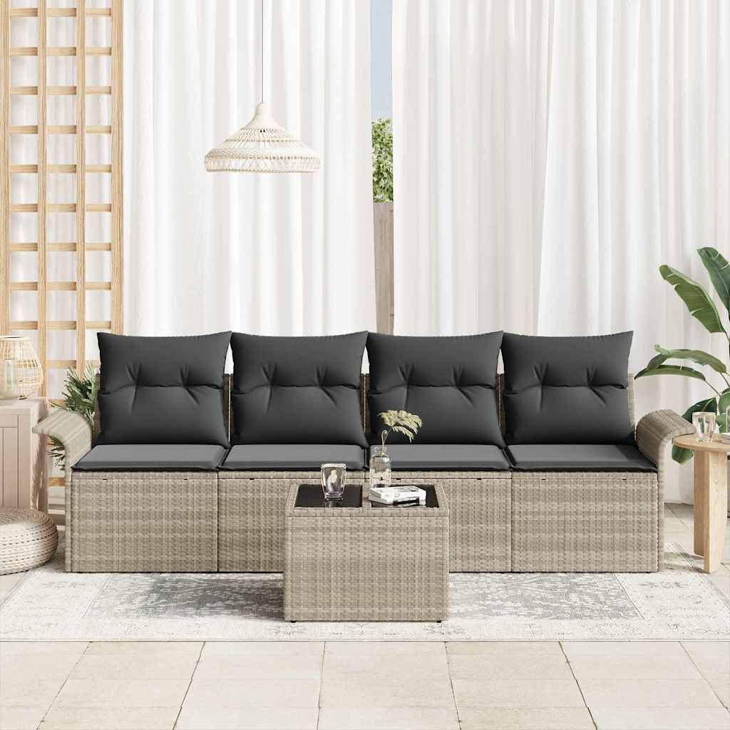 Sofa Sæt 5 stk. Lysegrå polyrattan