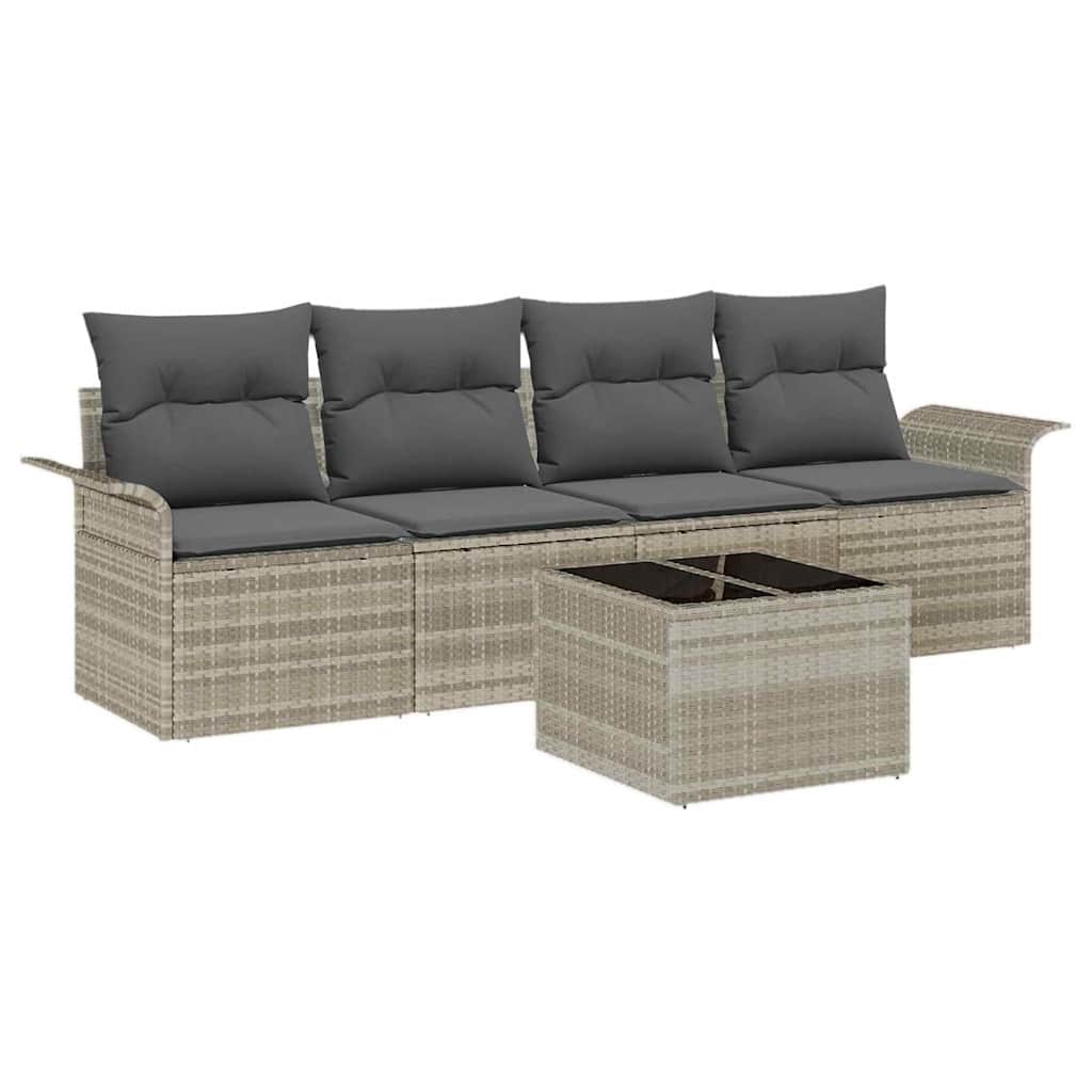 Sofa Sæt 5 stk. Lysegrå polyrattan