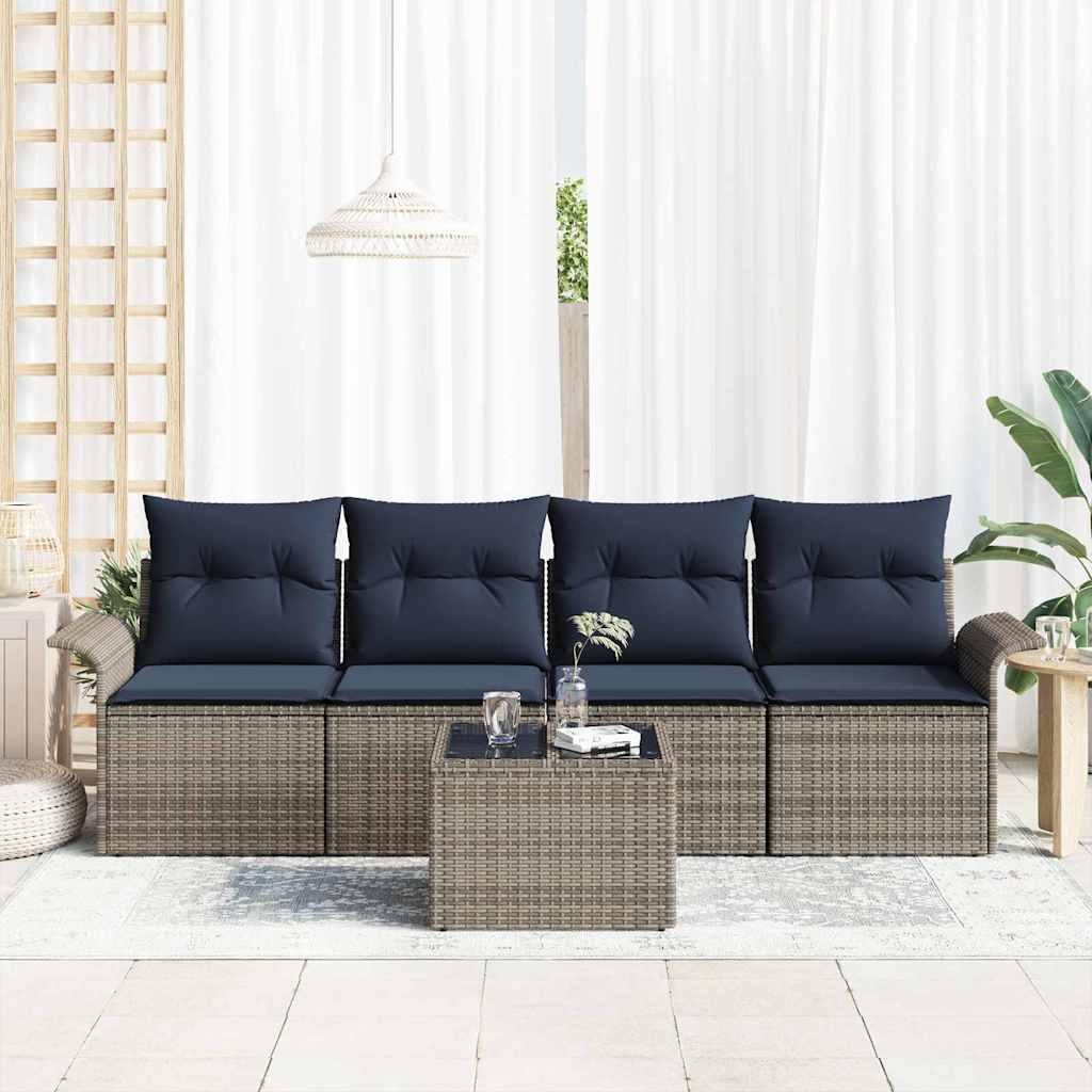 Sofa Sæt 5 stk. Grå polyrattan