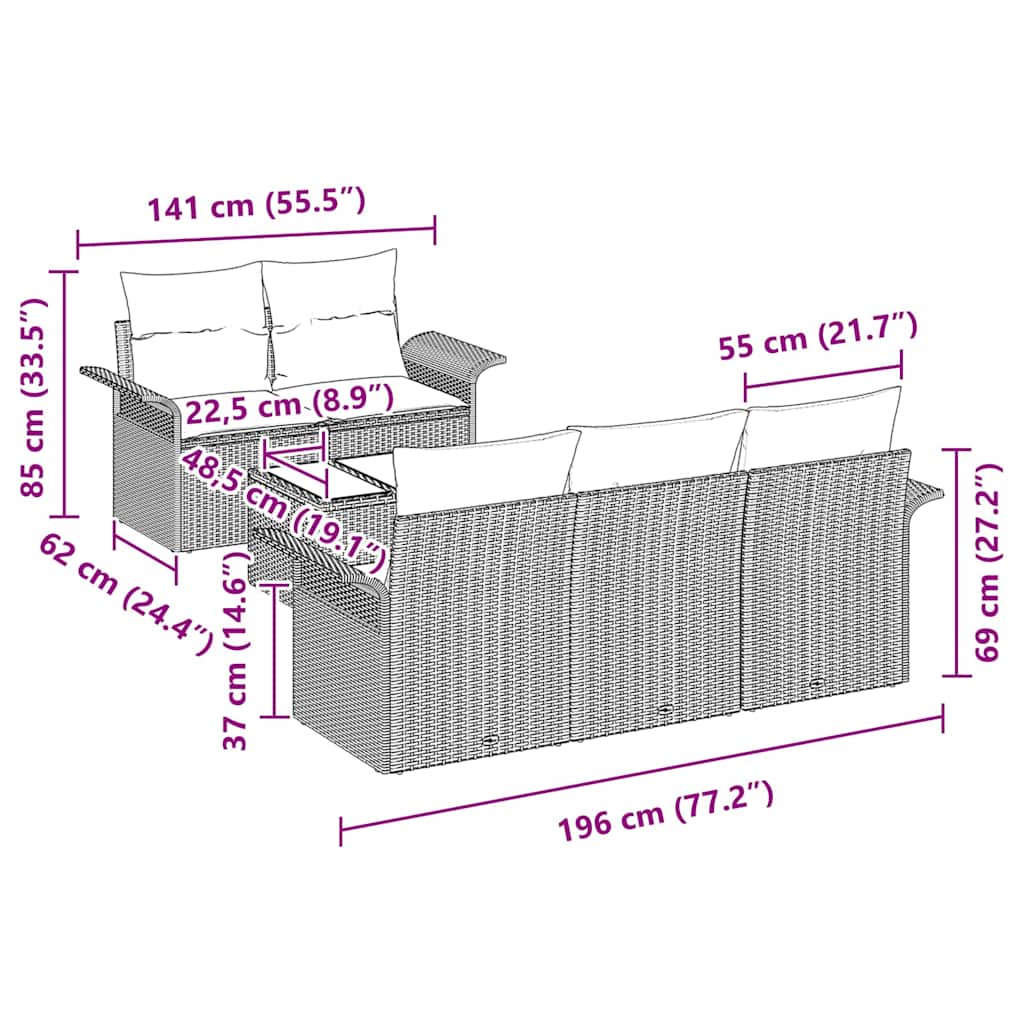 Sofa Sæt 6 stk. Sort polyrattan