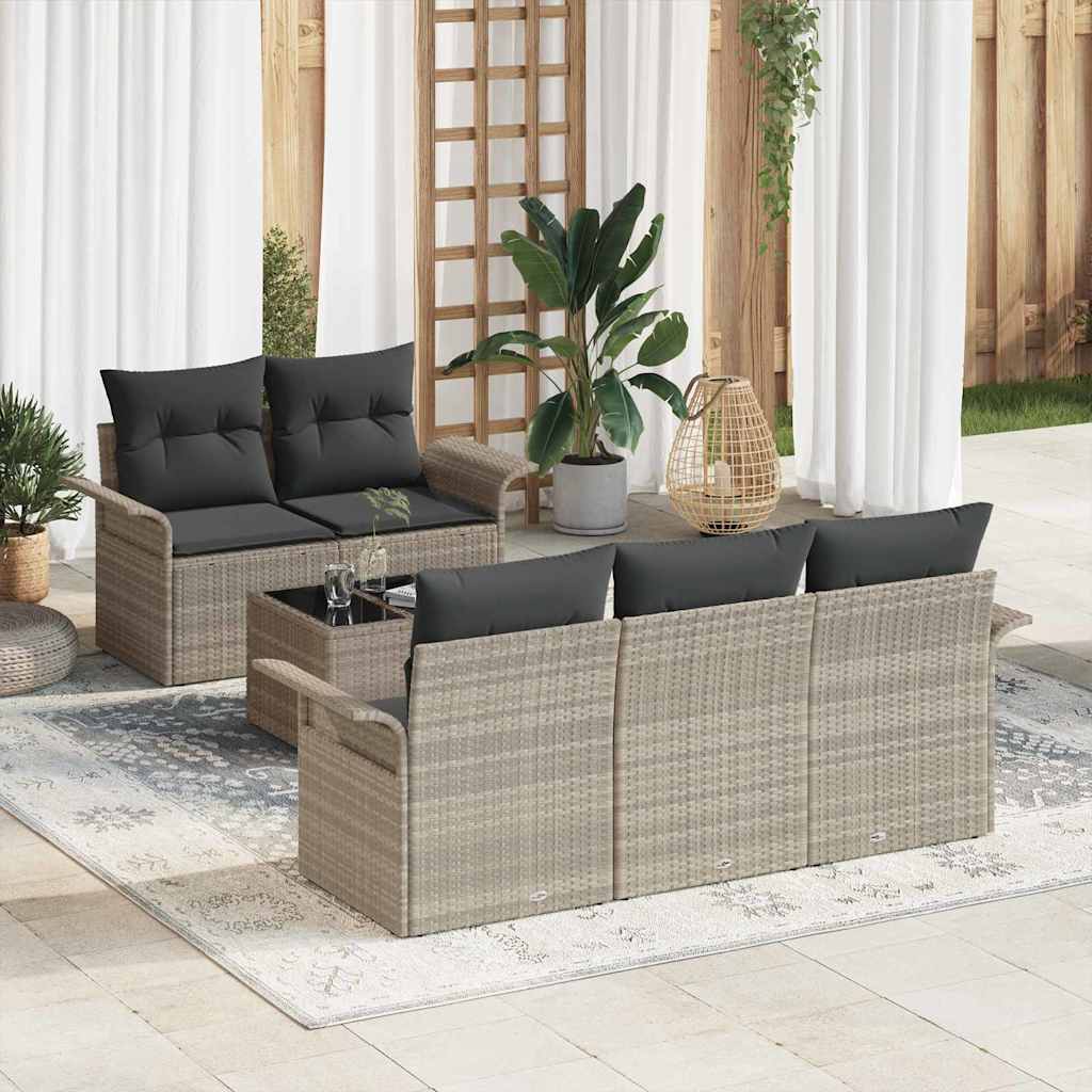 Sofa Sæt 6 stk. Lysegrå polyrattan