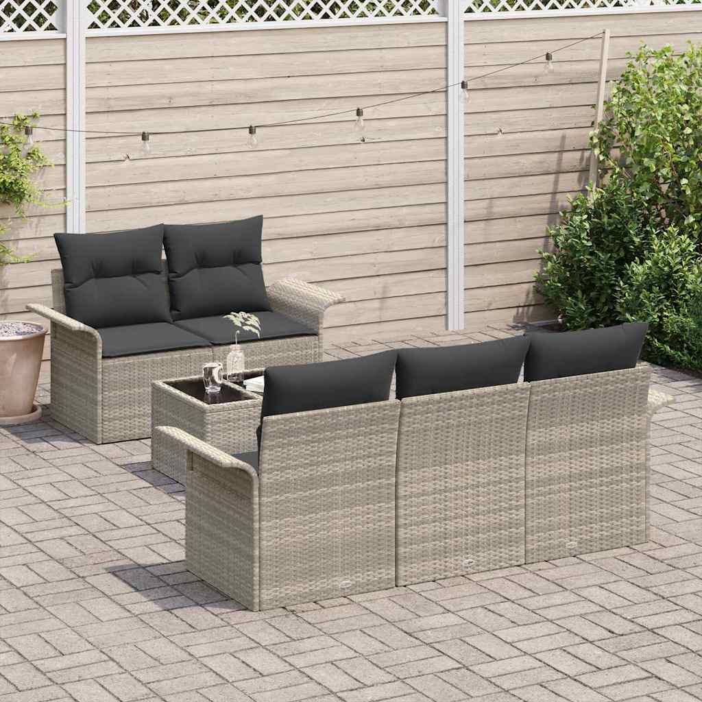 Sofa Sæt 6 stk. Lysegrå polyrattan