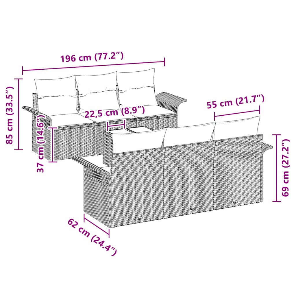 Havesofa Sæt 7 stk. Sort polyrattan