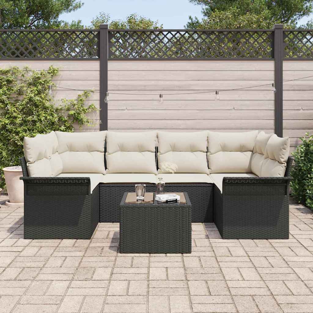 Havesofa Sæt 7 stk. Sort polyrattan