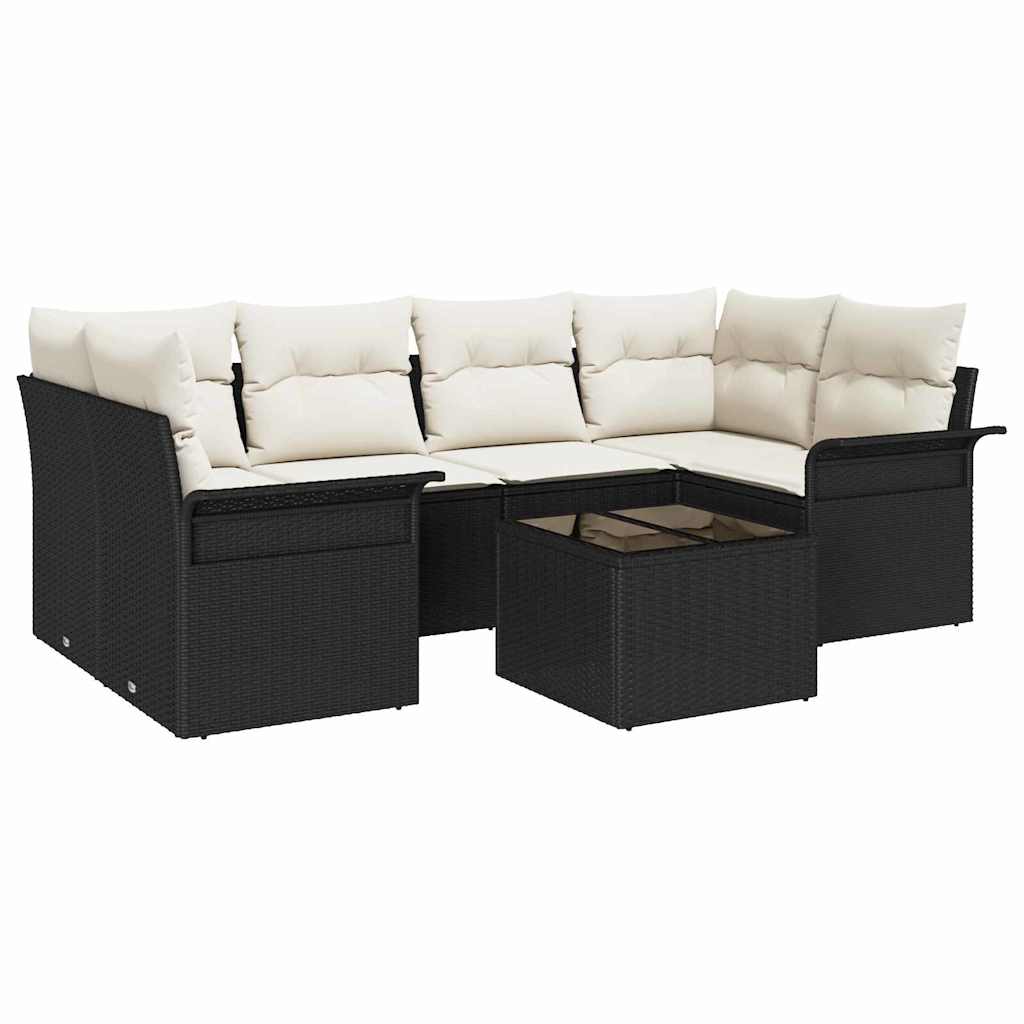 Havesofa Sæt 7 stk. Sort polyrattan