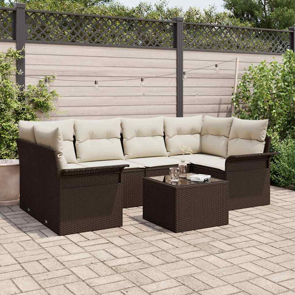 Havesofa Sæt 7 stk. Brun polyrattan