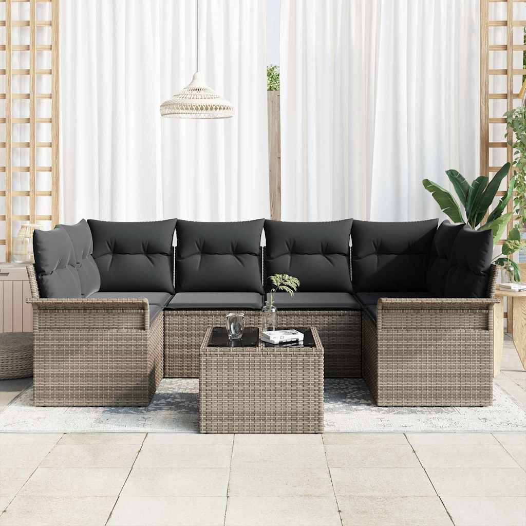 Havesofa Sæt 7 stk. Grå polyrattan